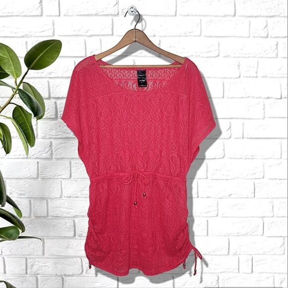 Catalina Short Sleeve Lace Synching Swimsuit Cover - Picture 2 of 6